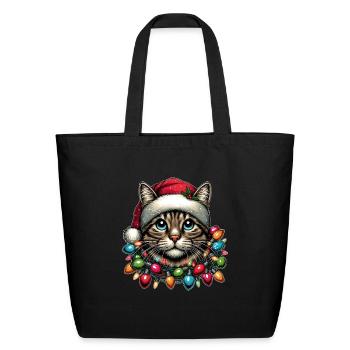 Tabby Cat Orange Cat Christmas Hat Xmas - Eco-Friendly Cotton Tote - black - Front