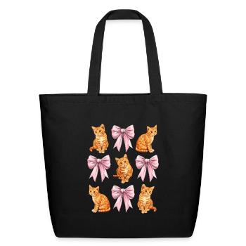 Coquette Bow Orange Cat Tabby Cat Cute Pink Ribbon - Eco-Friendly Cotton Tote - black - Front