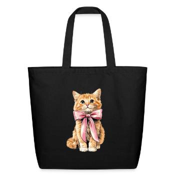 Coquette Bow Orange Cat Tabby Cat Cute Pink Ribbon - Eco-Friendly Cotton Tote - black - Front