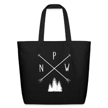 Pine Trees Pacific Northwest PNW with Arrows - Eco-Friendly Cotton Tote - black - Front