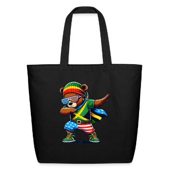 Half American Half Jamaican Teddy Bear Dabing Jama - Eco-Friendly Cotton Tote - black - Front