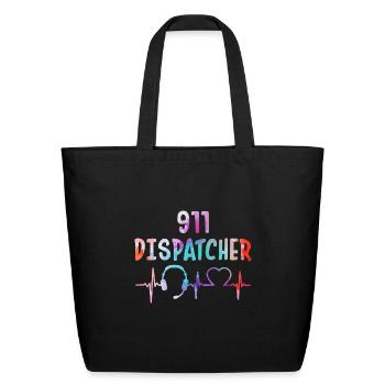 911 Dispatcher Cute Colorful - Eco-Friendly Cotton Tote - black - Front