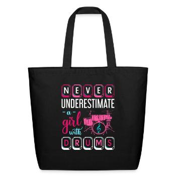 Drummer Girl Drumsticks Music Drums - Eco-Friendly Cotton Tote - black - Front