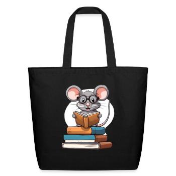 Cute mouse reading on books - Eco-Friendly Cotton Tote - black - Front