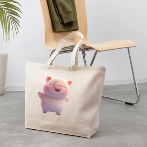 Cute Cartoon Baby Pig Standing Arms Up - Eco-Friendly Cotton Tote