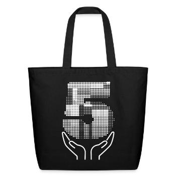 White Halftone Number Five Minimalist Hands Print - Eco-Friendly Cotton Tote - black - Front