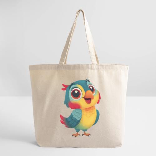 Bright Cartoon Parrot with Joyful Expression - Eco-Friendly Cotton Tote