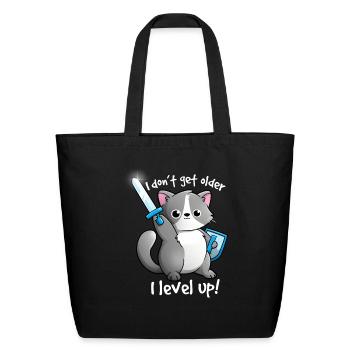 Level Up Cat - Eco-Friendly Cotton Tote - black - Front