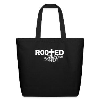Rooted in Christ Religious Gift - Eco-Friendly Cotton Tote - black - Front
