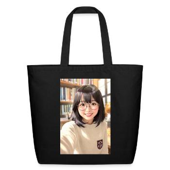 Cozy Anime Librarian Glow - Eco-Friendly Cotton Tote - black - Front