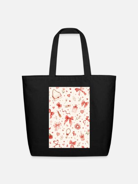 Romantic Pink Vintage Pattern - Eco-Friendly Cotton Tote - black