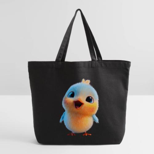 Colorful Cartoon Baby Bird in Orange and Blue - Eco-Friendly Cotton Tote