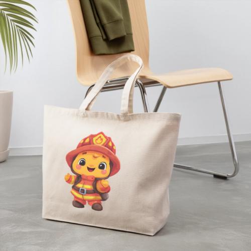 Cute Cartoon Firefighter in Red and Yellow Suit - Eco-Friendly Cotton Tote