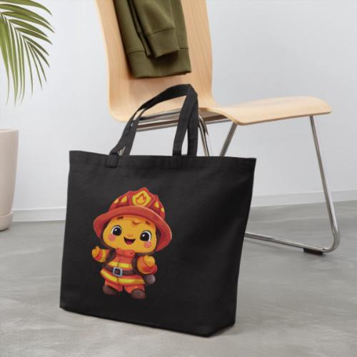 Cute Cartoon Firefighter in Red and Yellow Suit - Eco-Friendly Cotton Tote