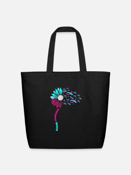 Support Suicide Awareness Flower Suicide - Eco-Friendly Cotton Tote - black