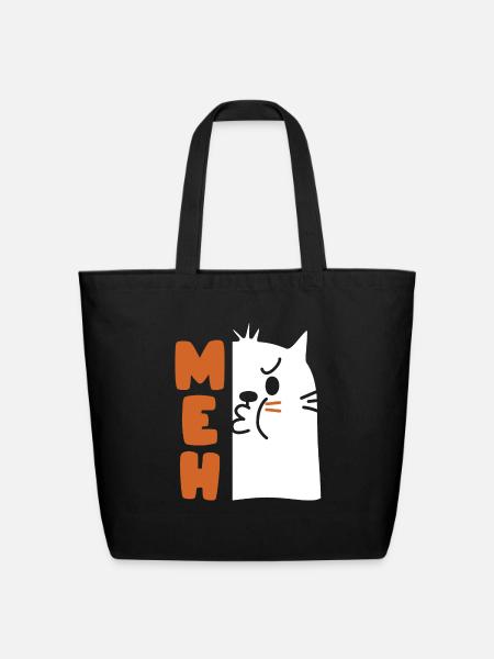 Angry Meh Cat - Eco-Friendly Cotton Tote - black