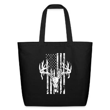 Deer Hunting USA Flag - Eco-Friendly Cotton Tote - black - Front