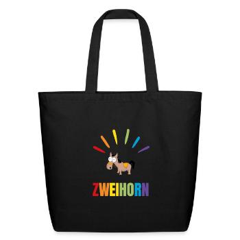 Two Horn Funny Horse Design - Eco-Friendly Cotton Tote - black - Front