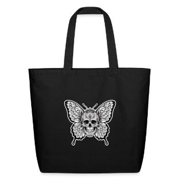Gothic Monarch: Symmetrical Floral Skull Butterfly - Eco-Friendly Cotton Tote - black - Front