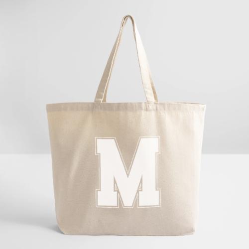 White Letter M – Varsity Alphabet Monogram - Eco-Friendly Cotton Tote