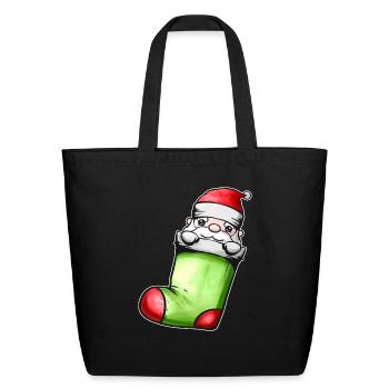 Cute Kawaii Santa In Sock On Chimney Fireplace - Eco-Friendly Cotton Tote - black - Front