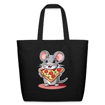 Cute mouse with pizza - Eco-Friendly Cotton Tote - black - Front