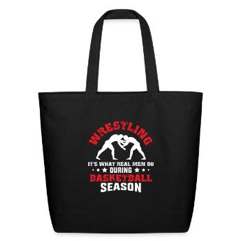 Funny Wrestling, Real Men Wrestle, Youth Wrestling - Eco-Friendly Cotton Tote - black - Front