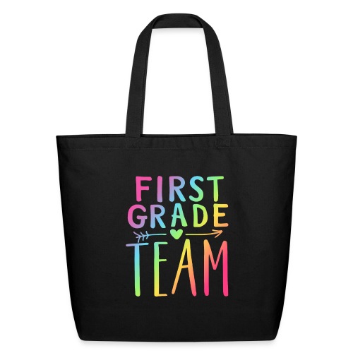 First Grade Team Neon Rainbow Teacher T-Shirts - Eco-Friendly Cotton Tote