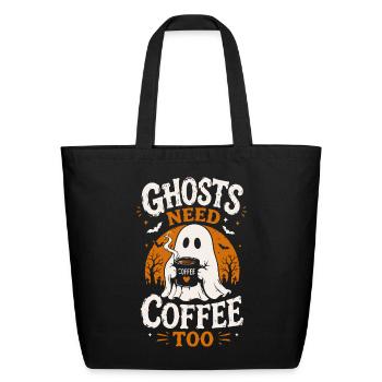 Ghost Need Coffee Too Tshirt - Eco-Friendly Cotton Tote - black - Front