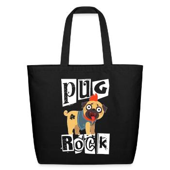 Pug Rock Funny Punk Dog Pug Lover Pun - Eco-Friendly Cotton Tote - black - Front