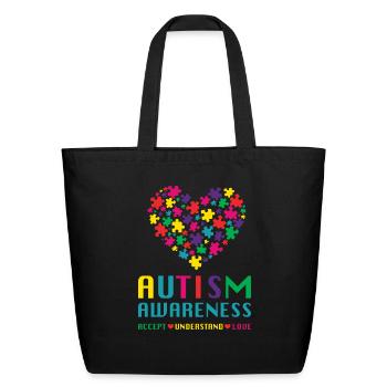 Autism Awareness Accept Understand Love Shirt - Eco-Friendly Cotton Tote - black - Front