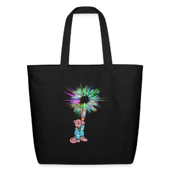 Cat with flashlight - Eco-Friendly Cotton Tote - black - Front