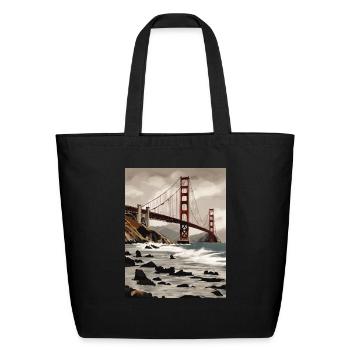 Golden Gate Bridge California T-Shirt, Golden Gate - Eco-Friendly Cotton Tote - black - Front