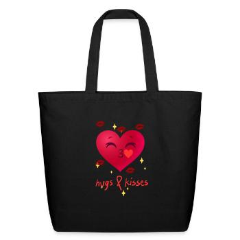 Kiss Day Valentine s Day Occasion T Shirt - Eco-Friendly Cotton Tote - black - Front
