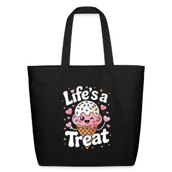 Life’s a Treat Kawaii Ice Cream Cone - Eco-Friendly Cotton Tote - black - Front