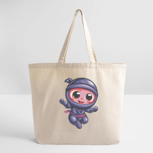 Joyful Cartoon Baby Ninja Jumping in Action - Eco-Friendly Cotton Tote