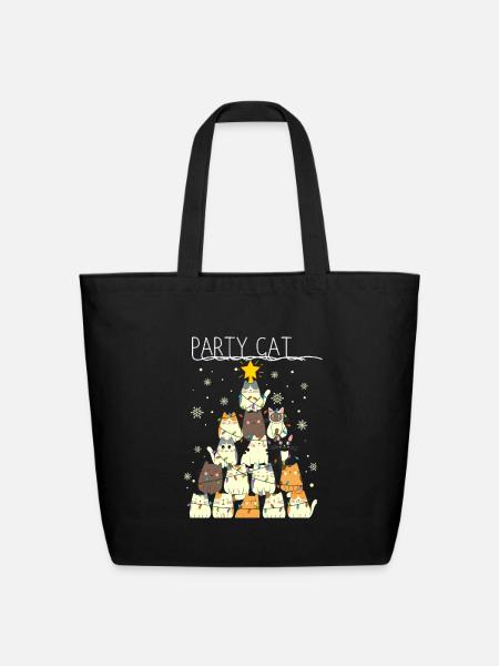 Funny Party Cat - Eco-Friendly Cotton Tote - black