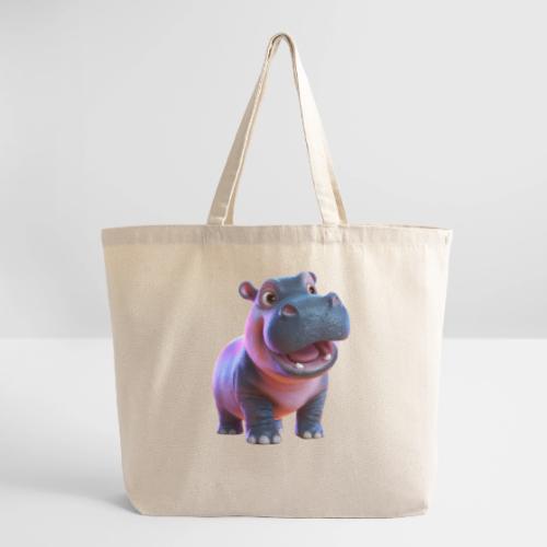 Smiling Cartoon Baby Hippo Standing - Eco-Friendly Cotton Tote