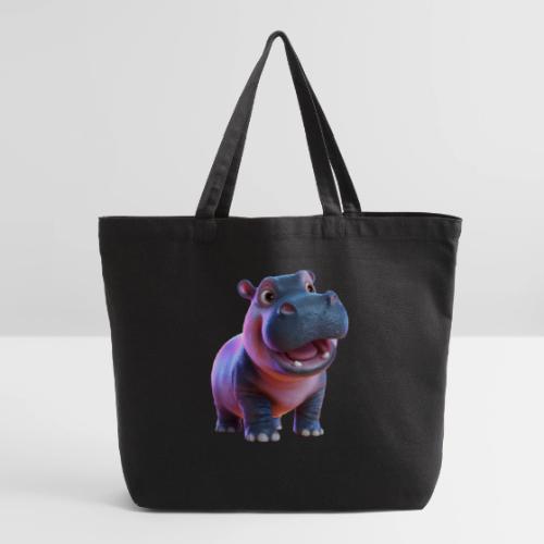 Smiling Cartoon Baby Hippo Standing - Eco-Friendly Cotton Tote