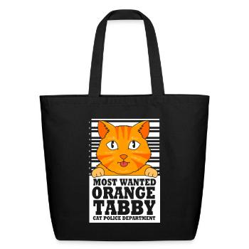 Cat Pun Funny Orange Tabby Cat Mugshot - Eco-Friendly Cotton Tote - black - Front