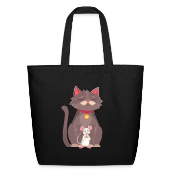 cute cat and mouse - Eco-Friendly Cotton Tote - black - Front