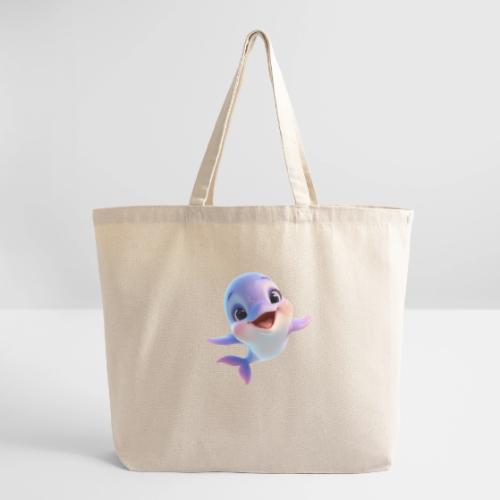 Purple-White Smiling Baby Dolphin - Eco-Friendly Cotton Tote
