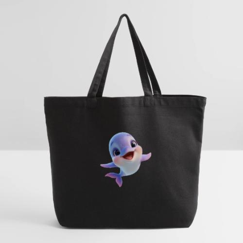 Purple-White Smiling Baby Dolphin - Eco-Friendly Cotton Tote