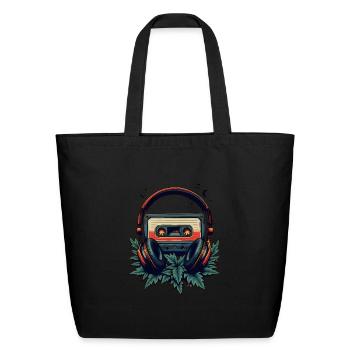Retro Beats : T-shirt cassette old school" - Sac fourre-tout en coton naturel - noir - Devant
