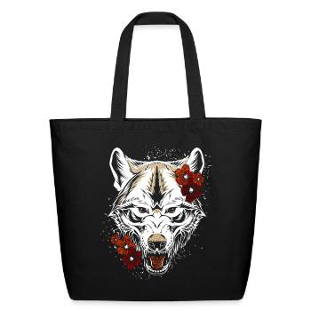 Wolf Flower Tatoo Vintage - Eco-Friendly Cotton Tote - black - Front
