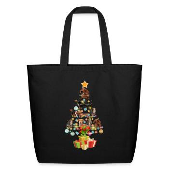 Dachshund Christmas Pine Tree Funny Dog Lovers - Eco-Friendly Cotton Tote - black - Front