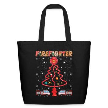 Fire Hose Christmas Pine Tree Firefighter - Eco-Friendly Cotton Tote - black - Front