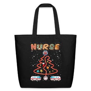 Stethosope Christmas Pine Tree Registered Nurse - Eco-Friendly Cotton Tote - black - Front