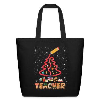 Teacher Christmas Pine Tree Funny Holiday - Eco-Friendly Cotton Tote - black - Front