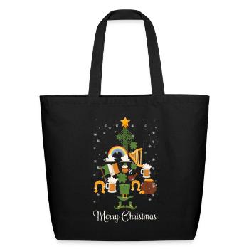 Irish Merry Christmas Pine Tree Funny Decoration - Eco-Friendly Cotton Tote - black - Front